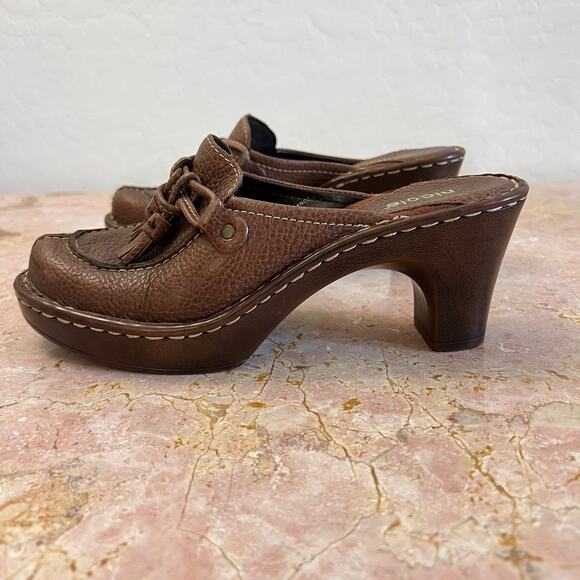 Nicole Shoes - Nicole Brown Leather Loafer Slip On Clog Mules 90s Academia Vintage Tassel 6.5